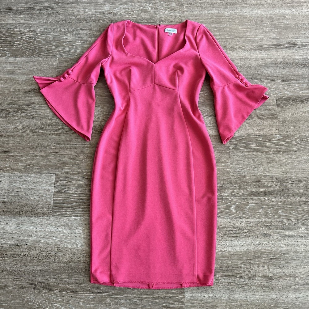 Calvin Klein Flare Sleeve Pencil Dress Pink Women's 6